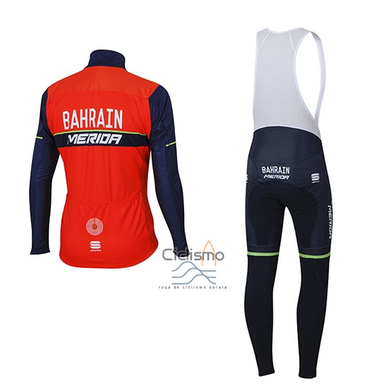 Bahrain Merida Ropa Ciclismo Culotte Largo 2017 Mangas Largas Rojo